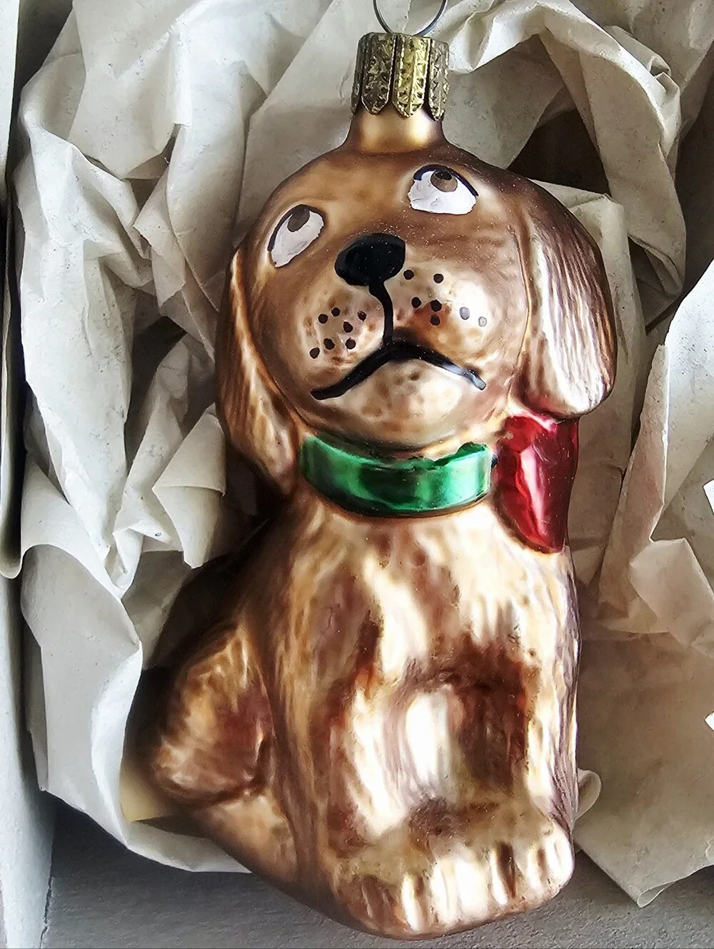 Vintage Hand Blown Glass Dog Ornament Set Dalmatian Spaniel Boxed Christmas